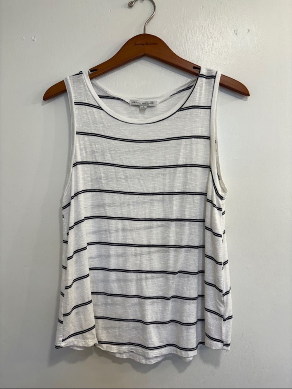 Vintage Havana White Tank with Navy Stripes